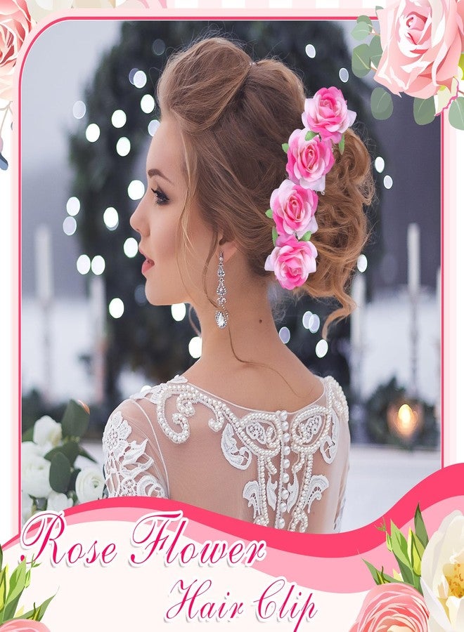 Yilloog 12 Pack Rose Hair Clip Flower 2.8'' Hairpin Floral Brooch Floral Hairclips Mexican Flowers Hairpin Party Supplies for Women Rose Hair Accessories Wedding Pack(Pink) - Image 3